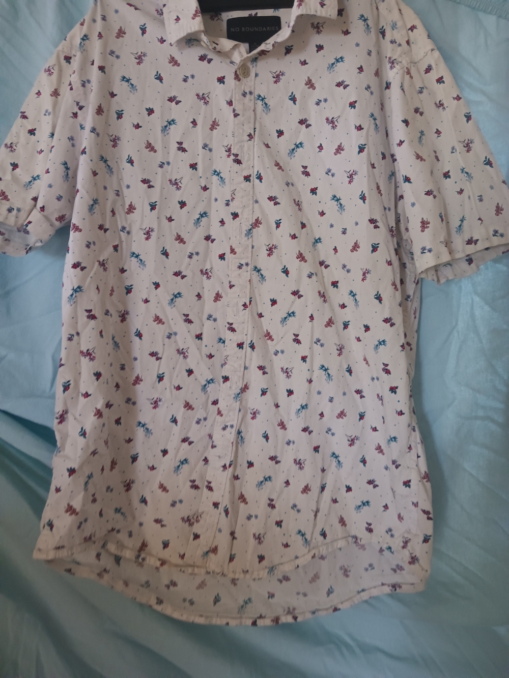 Cream Floral Short-Sleeve Button-Down Shirt
